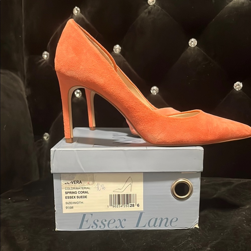 Essex Lane Spring Coral Suede Heels